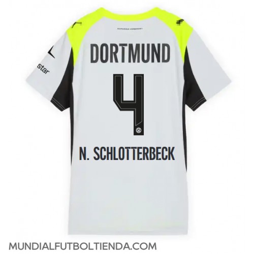 Camiseta Borussia Dortmund Nico Schlotterbeck #4 Segunda Equipación Replica 2025-26 para mujer mangas cortas